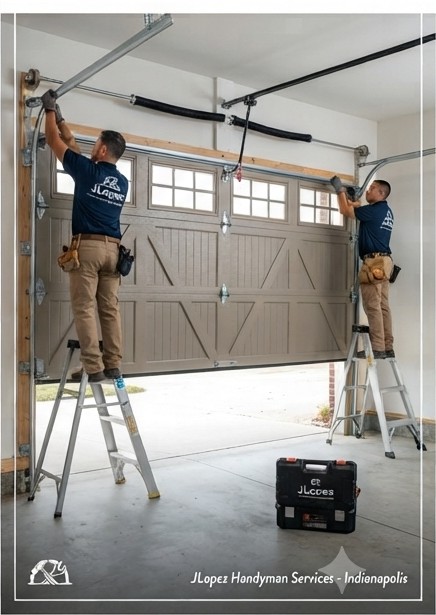 JLopez crew installing a garage door in Indianapolis, IN